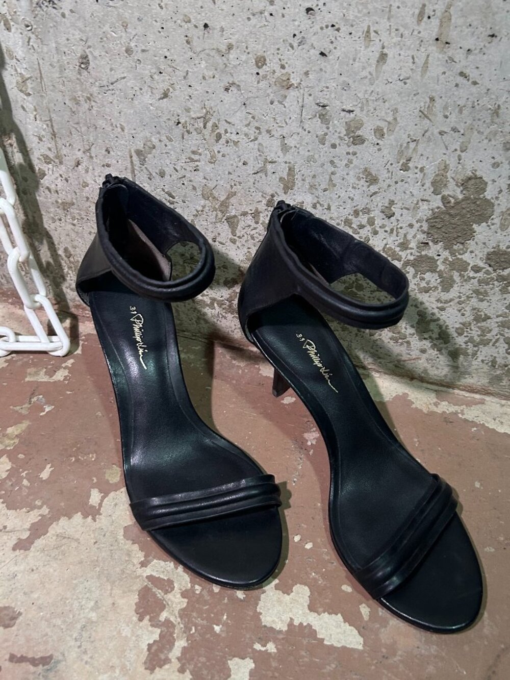 3.1 Phillip Lim Black Leather Ankle Cuff Sandal Heel